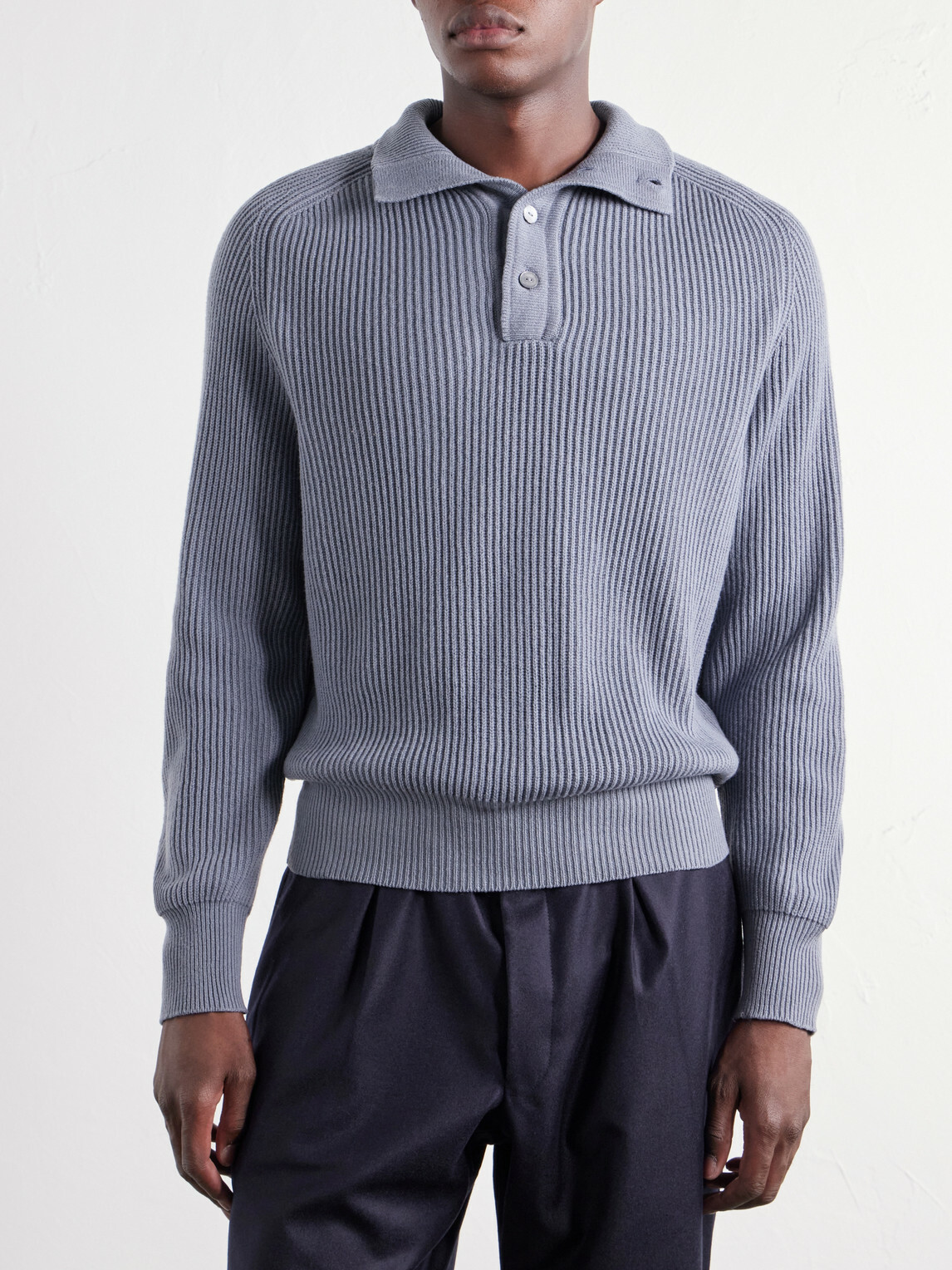 Stòffa - Ribbed Cashmere Polo Sweater - Blue