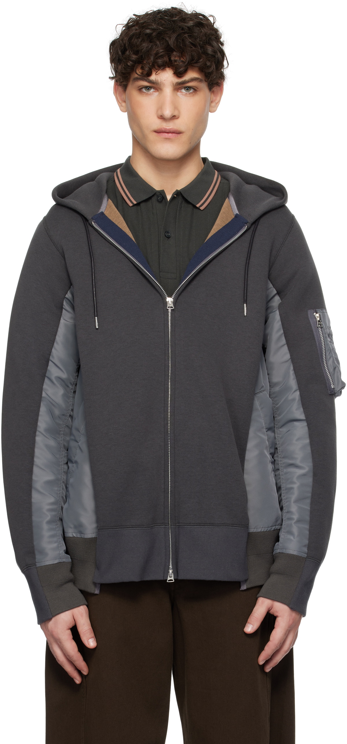 sacai Gray Sponge Sweat x Nylon Twill Hoodie Sacai