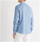 Brunello Cucinelli - Grandad-Collar Striped Linen-Blend Shirt - Blue