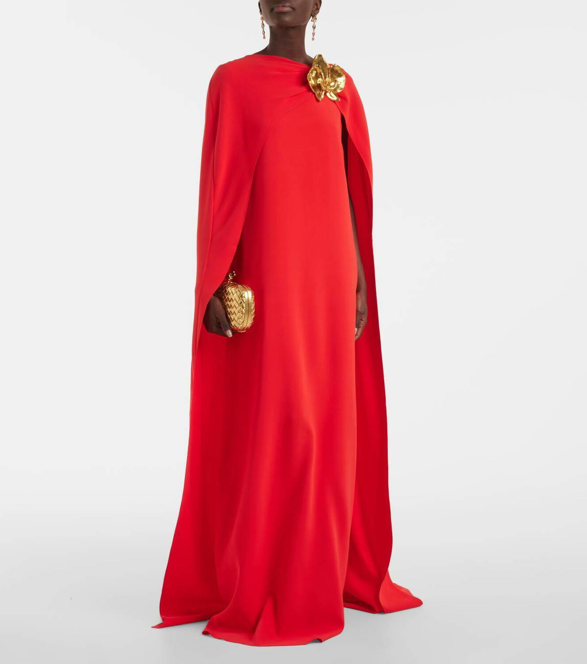 Oscar de la Renta Orchid embellished caped silk-blend gown