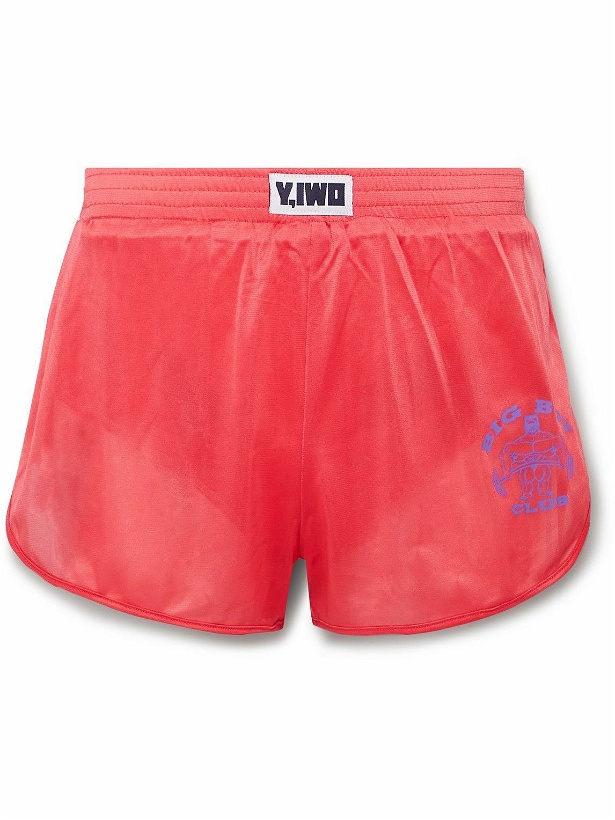 Photo: Y,IWO - Slim-Fit Printed Mesh Shorts - Pink