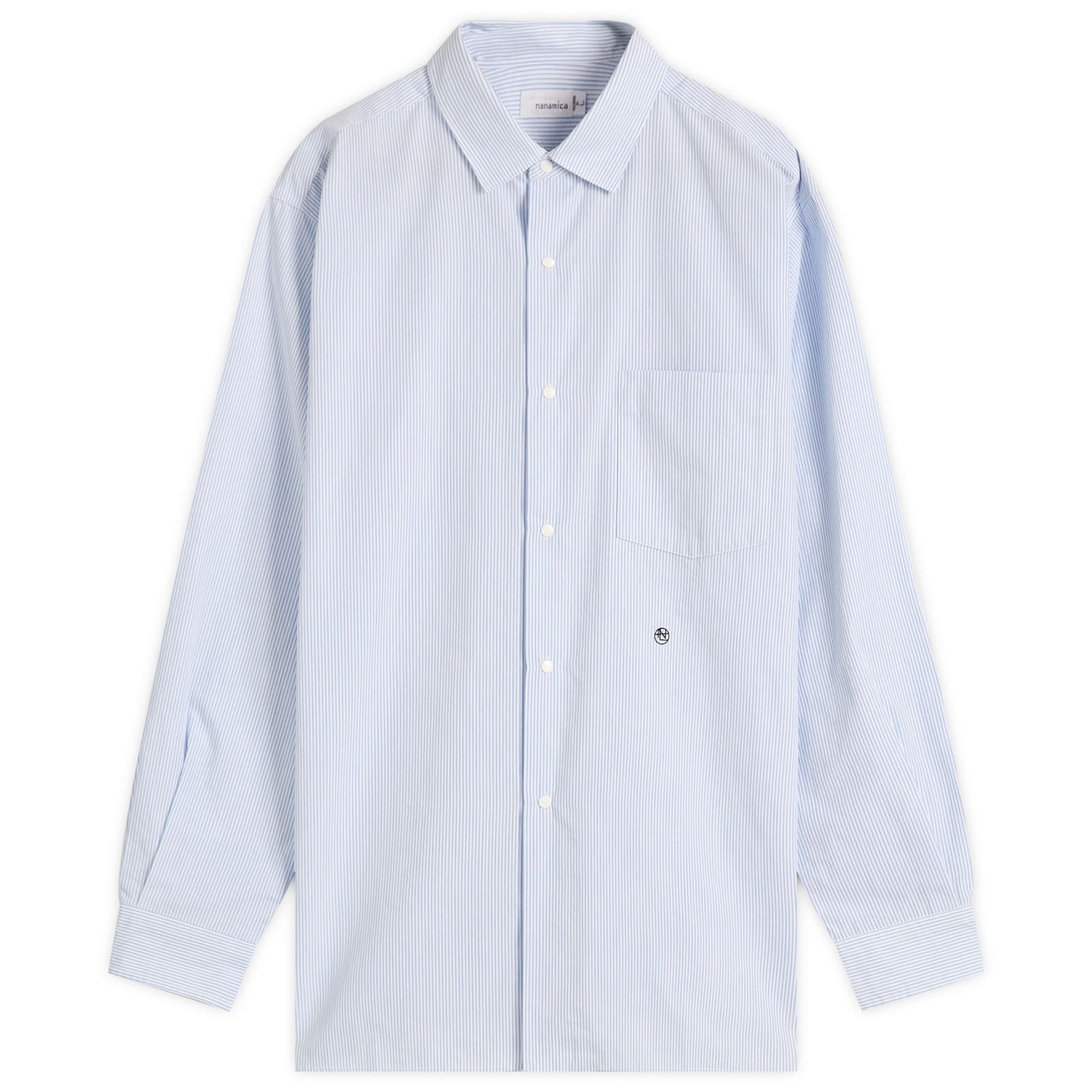 Nanamica Men's Regular Collar Stripe Wind Shirt in Sax Nanamica