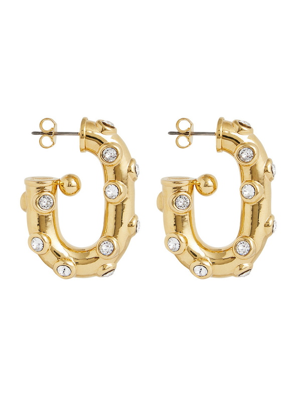Photo: Rabanne XL Link Crystal-embellished Hoop Earrings - Gold - One Size