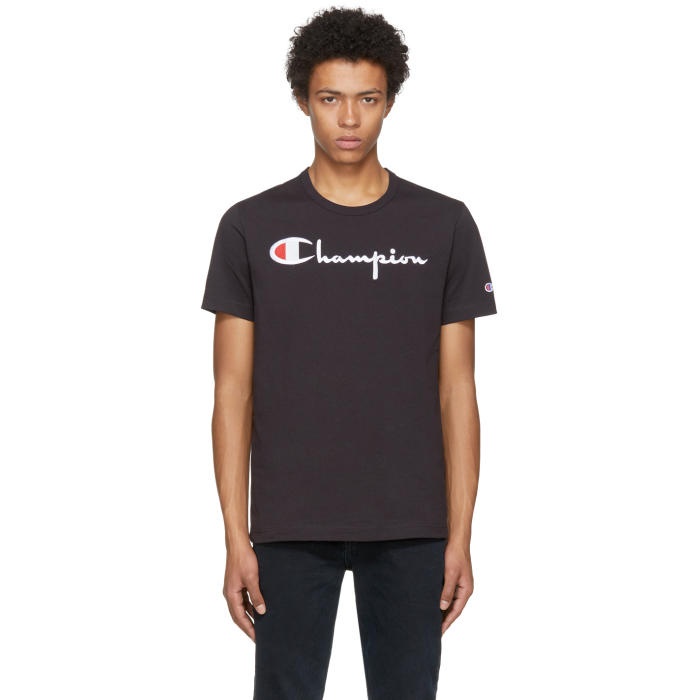 Photo: Champion Reverse Weave Black Logo T-Shirt 