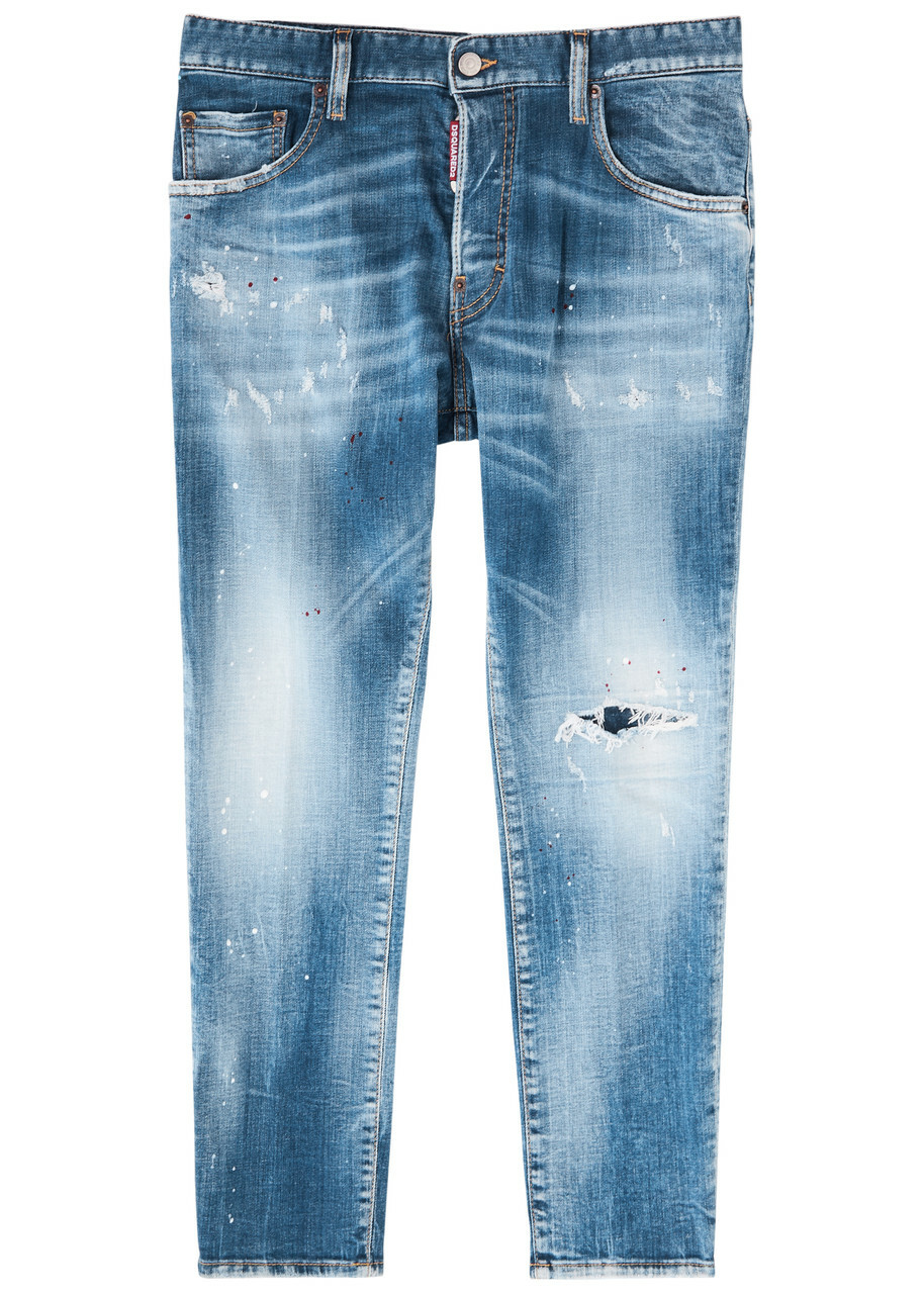 DSQUARED2 Skater Paint-splattered Distressed Skinny Jeans Blue
