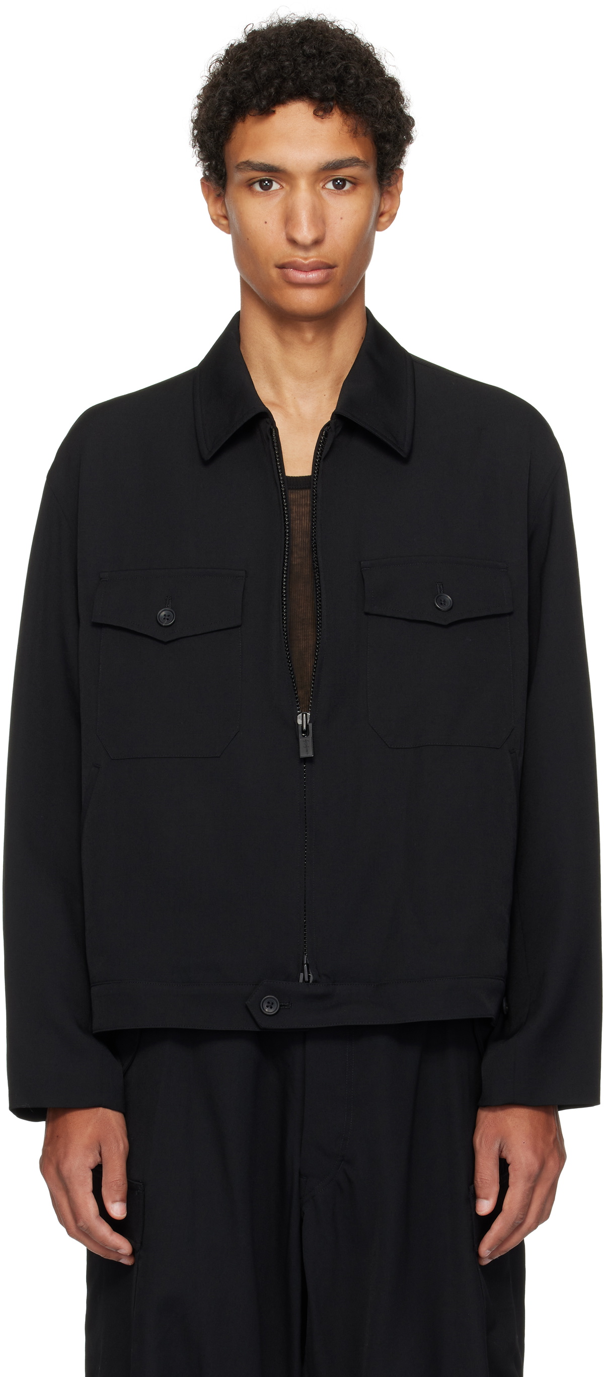 Y's For Men Black Wool Gabardine Jacket