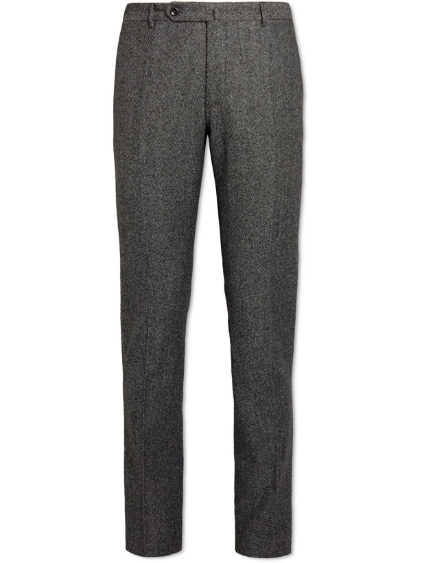 Photo: Incotex - Slim-Fit Wool and Cotton-Blend Bouclé Trousers - Gray