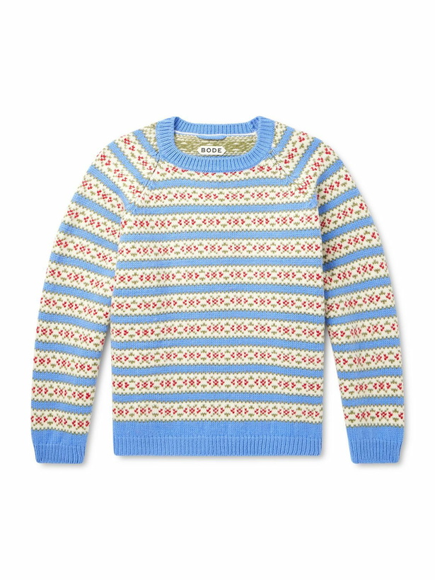 Photo: BODE - Wedgewood Intarsia-Knit Wool Sweater - Blue
