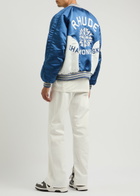 Rhude Chamonix Ski Souvenir Satin Bomber Jacket Blue And White