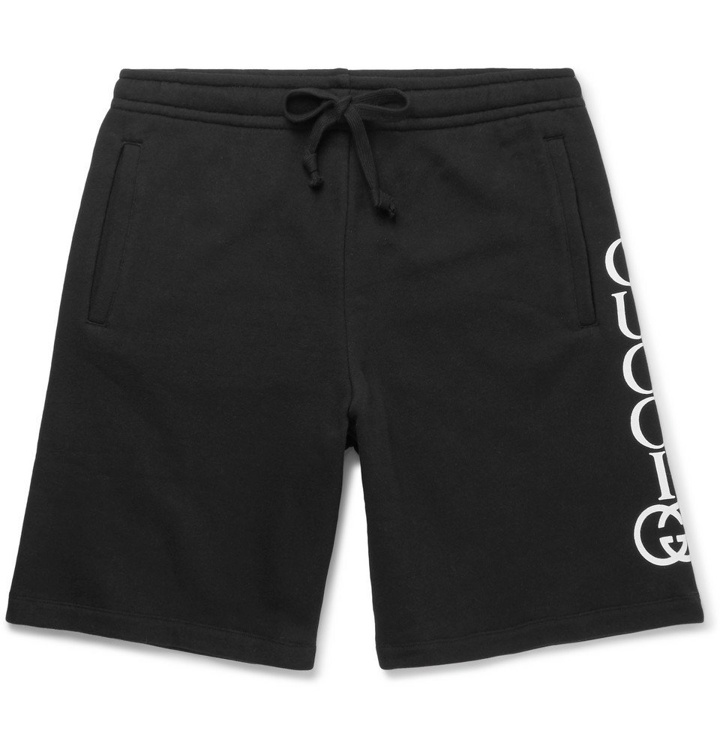 Photo: Gucci - Wide-Leg Logo-Print Loopback Cotton-Jersey Drawstring Shorts - Men - Black