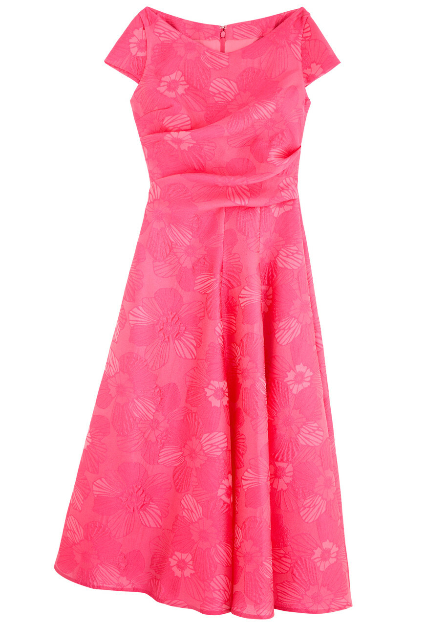 Talbot Runhof Floral-jacquard Midi Dress Pink