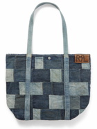 RRL - Otis Limited-Edition Leather-Trimmed Patchwork Denim Tote Bag