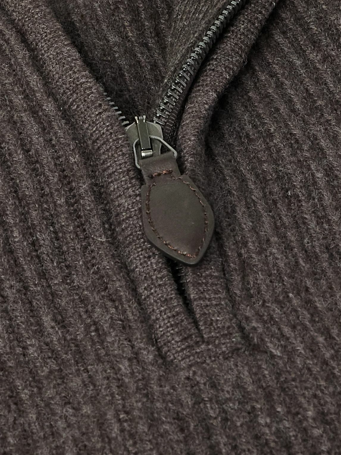 Purdey - Clifford Ribbed Wool and Cashmere-Blend Half-Zip Sweater - Brown