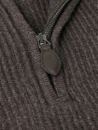 Purdey - Clifford Ribbed Wool and Cashmere-Blend Half-Zip Sweater - Brown
