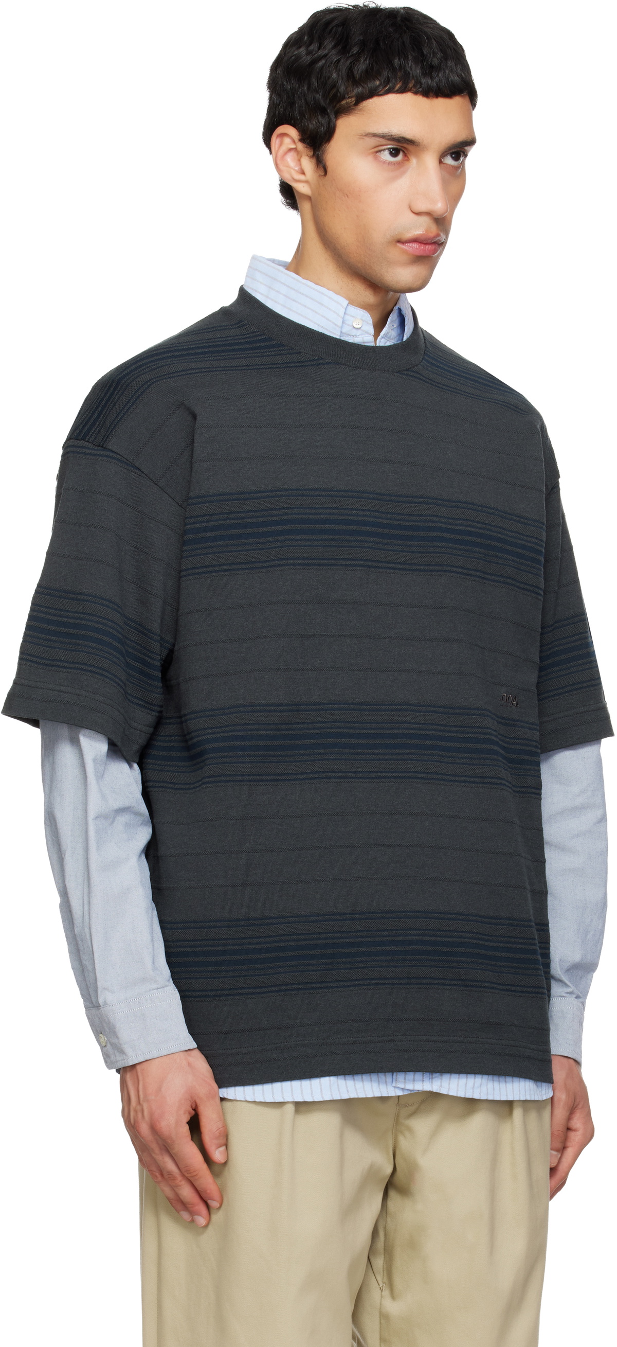 nanamica Gray Stripe T-shirt