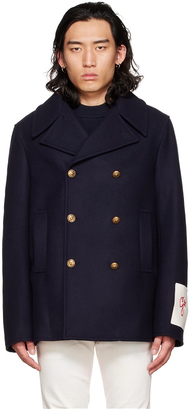Photo: Golden Goose Navy Double-Breasted Peacoat