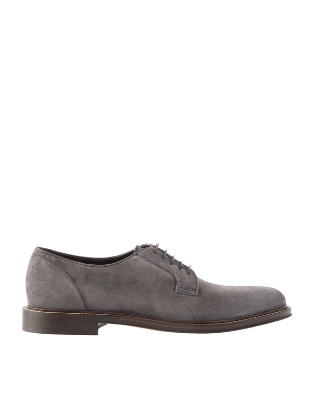 Photo: Brunello Cucinelli - Suede Derby Shoes - Gray