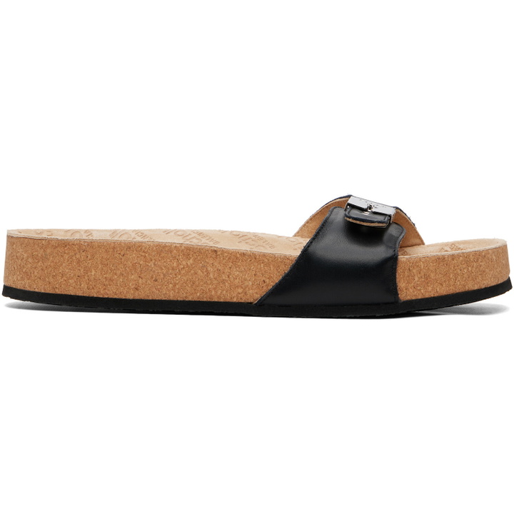 Photo: Balenciaga Black Scholl Edition Leather Flat Sandals