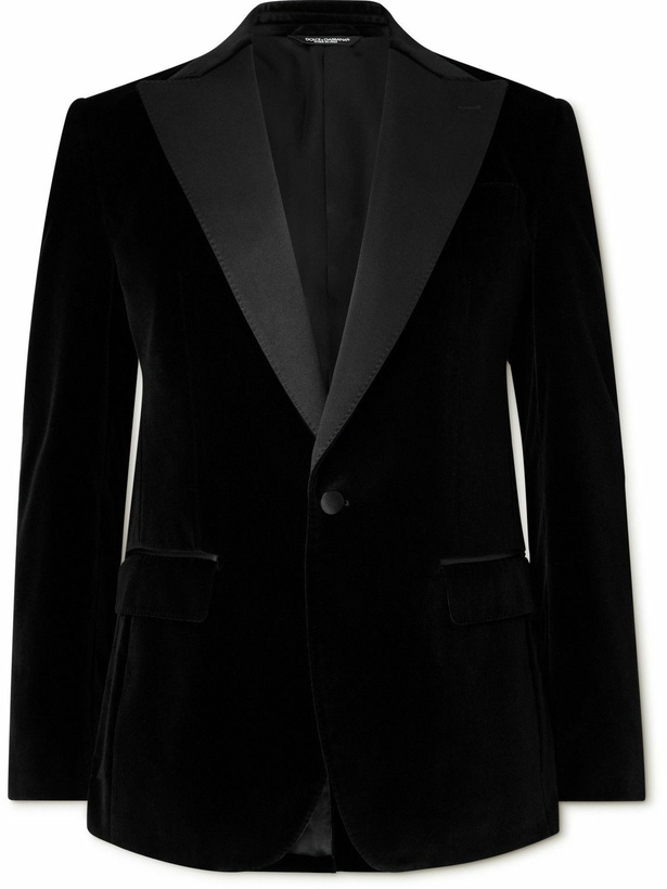 Photo: Dolce&Gabbana - Silk-Trimmed Cotton-Blend Velvet Tuxedo Jacket - Black