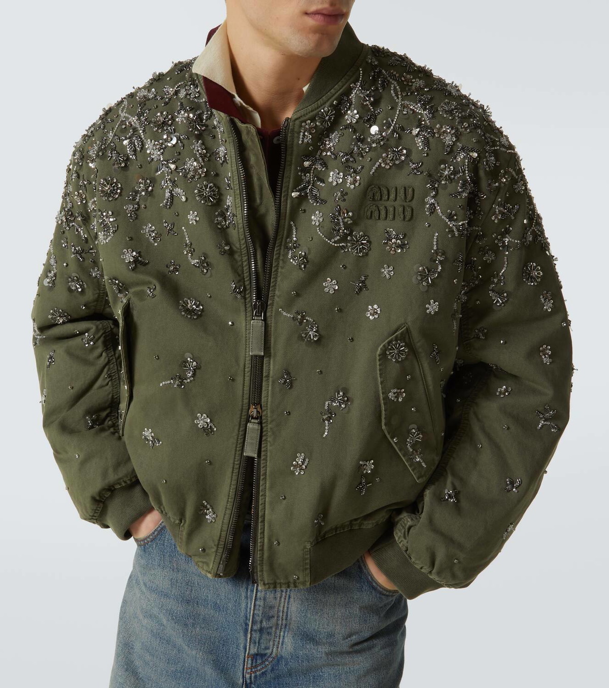 Miu Miu Sequined cotton gabardine bomber jacket Miu Miu