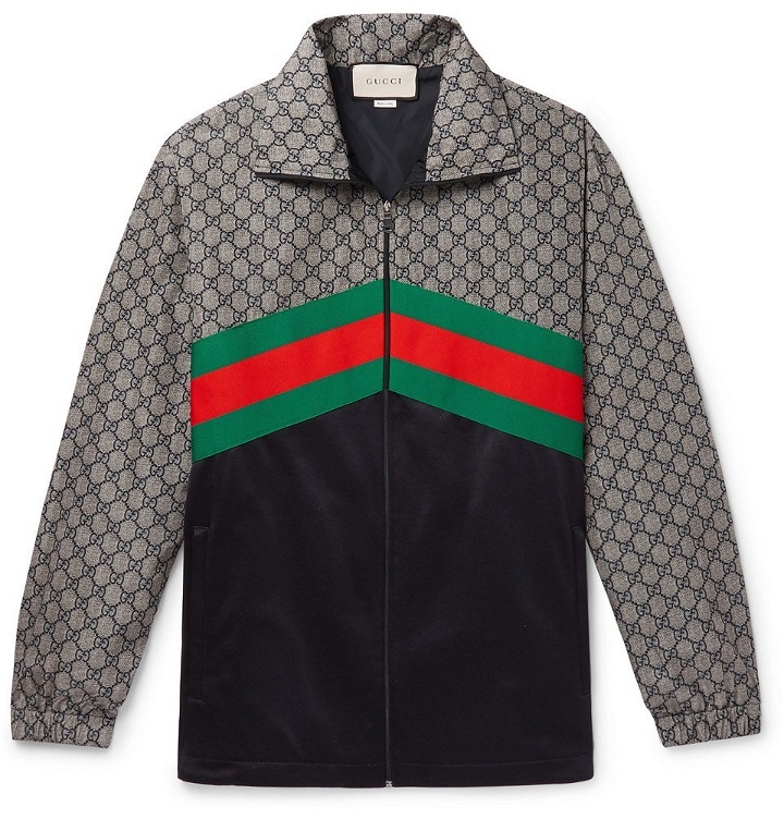 Photo: Gucci - Webbing-Trimmed Logo-Print Nylon and Tech-Jersey Track Jacket - Men - Multi