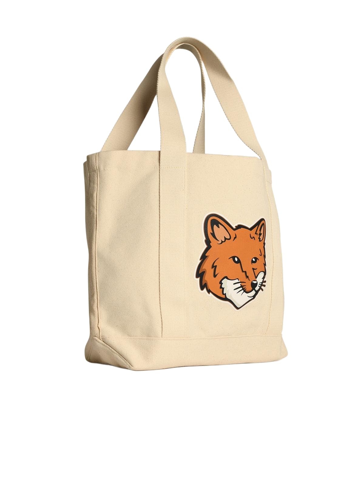 Maison Kitsuné fox Head Light Beige Cotton Shopping Bag