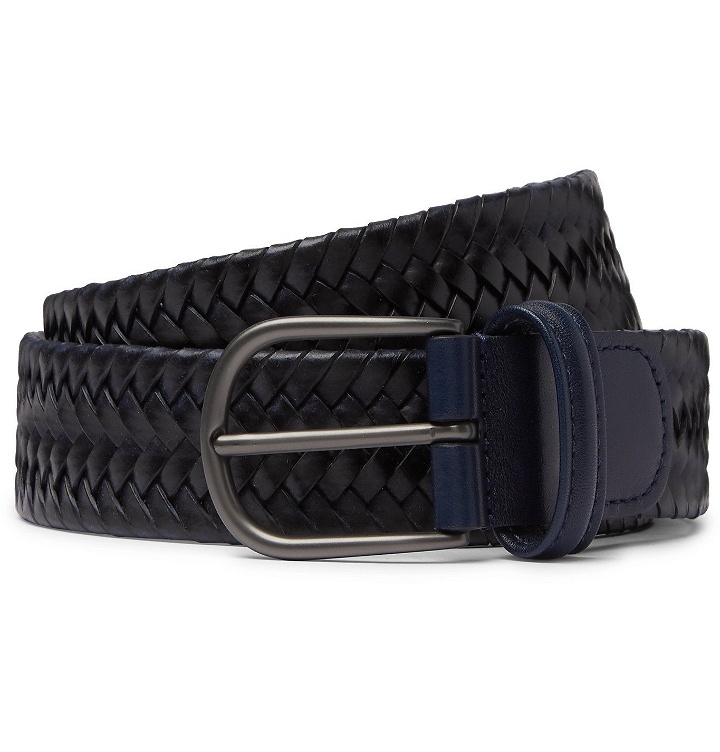 Photo: Anderson's - 3.5cm Woven Leather Belt - Blue