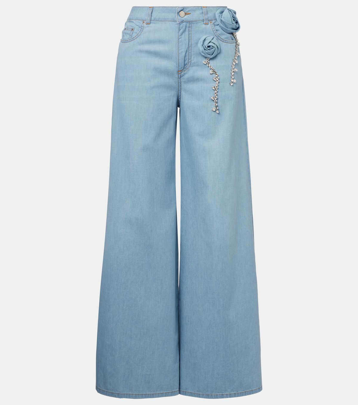 Area Embellished floral-appliqué wide-leg jeans