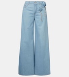 Area Embellished floral-appliqué wide-leg jeans