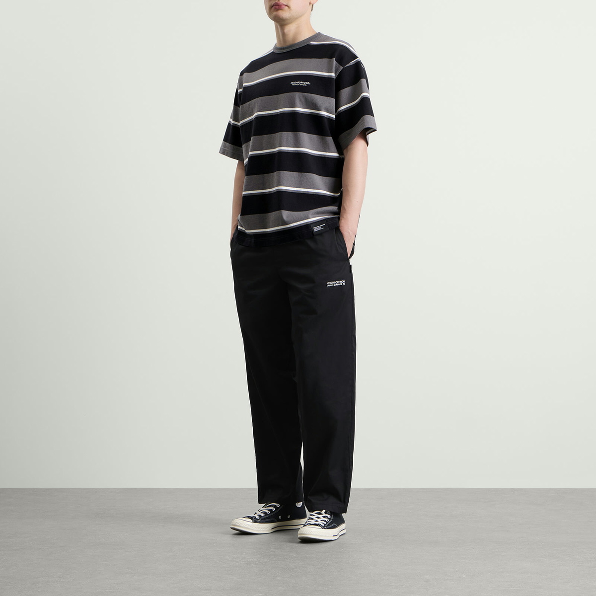 Neighborhood Men's Border Stripe Logo T-Shirt in Gray