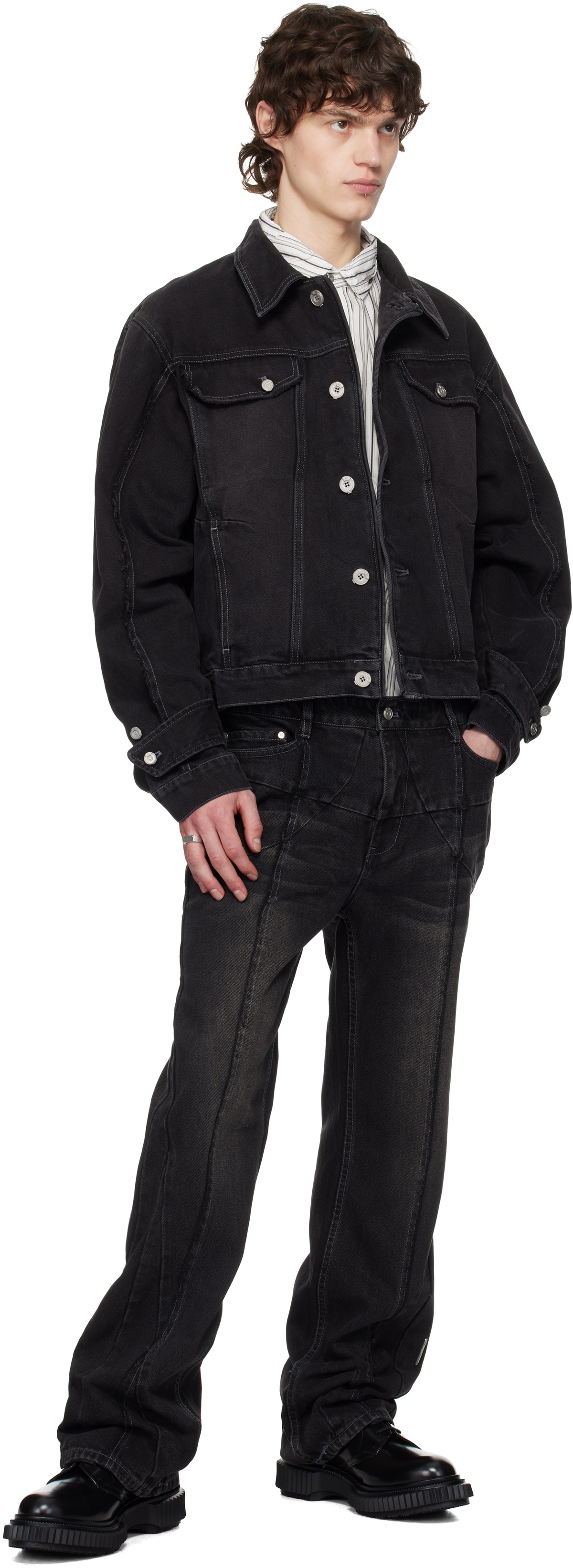C2H4 Black Asteroid Raw Edge Denim Jacket