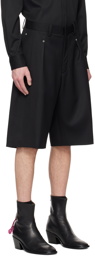 Omar Afridi Black Pleated Shorts