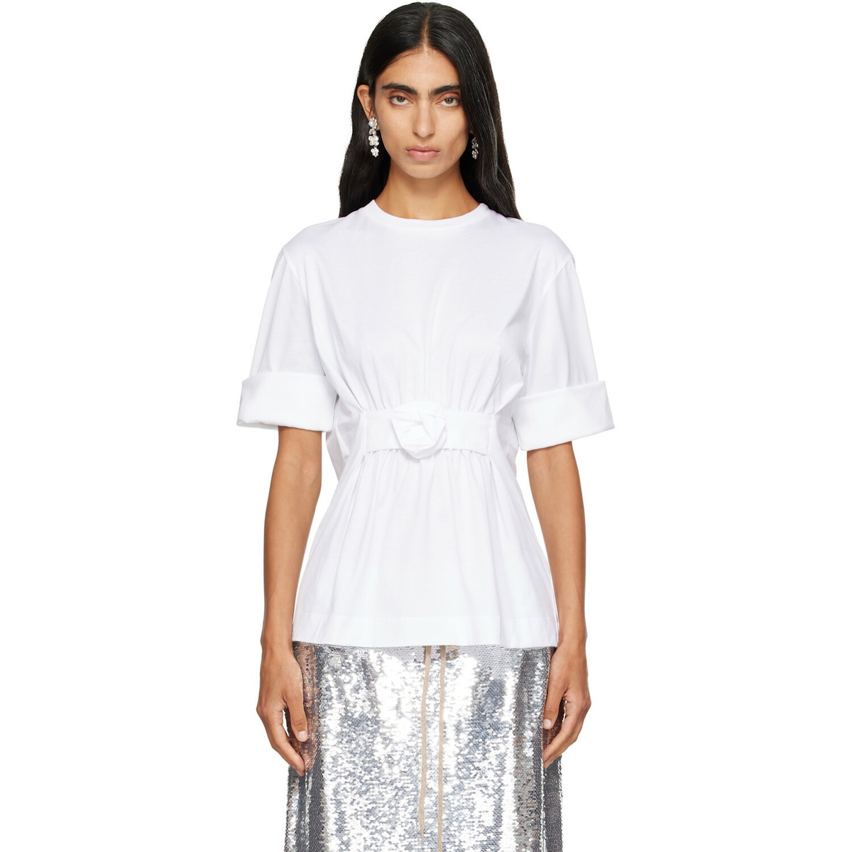 Simone Rocha White Gathered Rose Wire Sleeve Boy T-shirt
