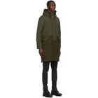 Herno Khaki Wool Long Mixed Media Coat