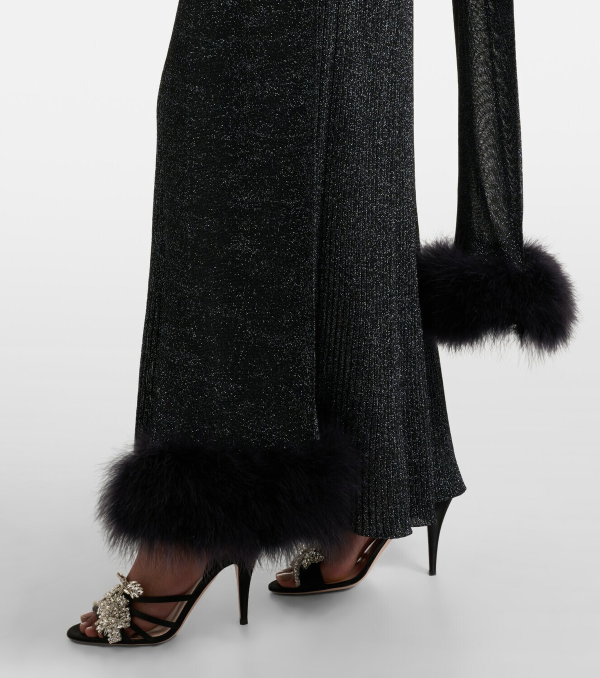 Valentino Feather-trimmed lamé maxi dress