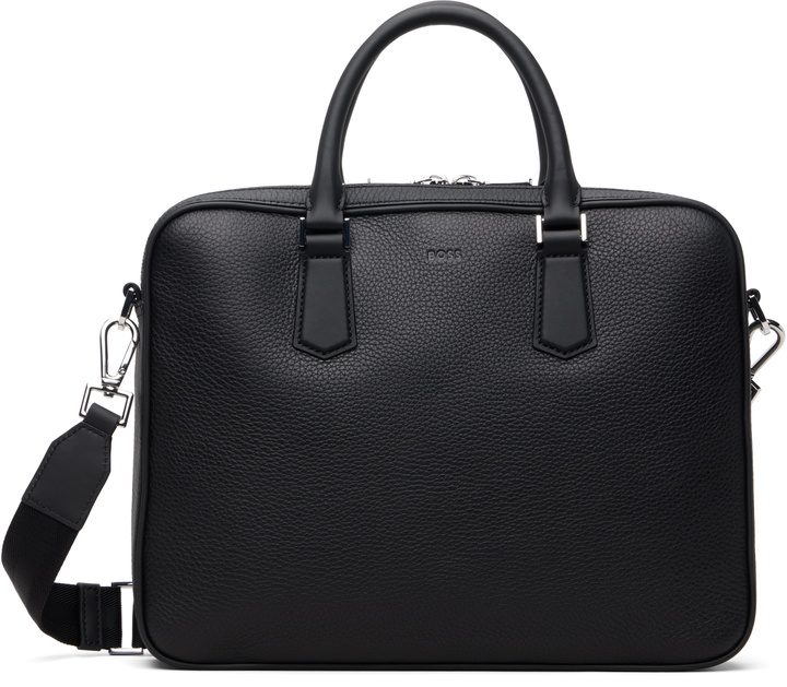 Photo: BOSS Black Leather Embossed-Logo Document Briefcase