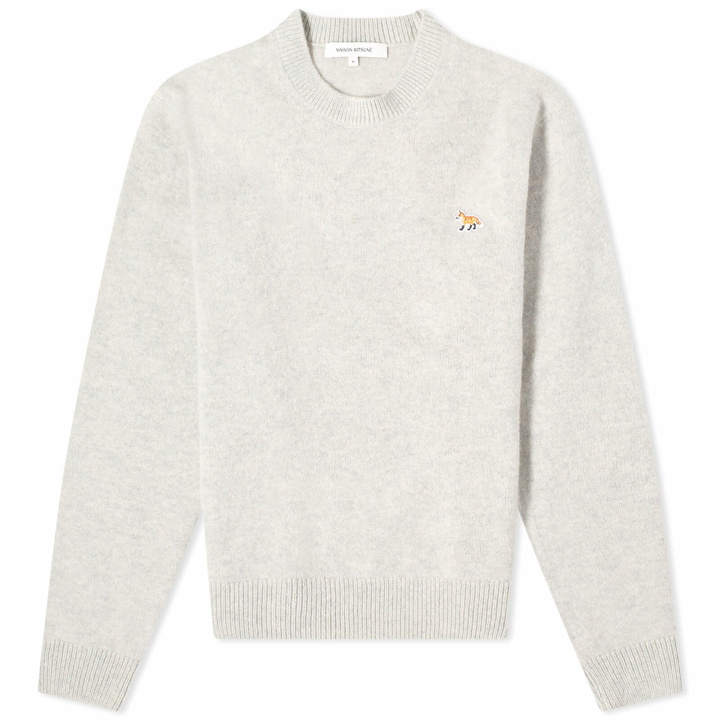 Photo: Maison Kitsuné Men's Baby Fox Patch Crew Knit in Light Grey Melange