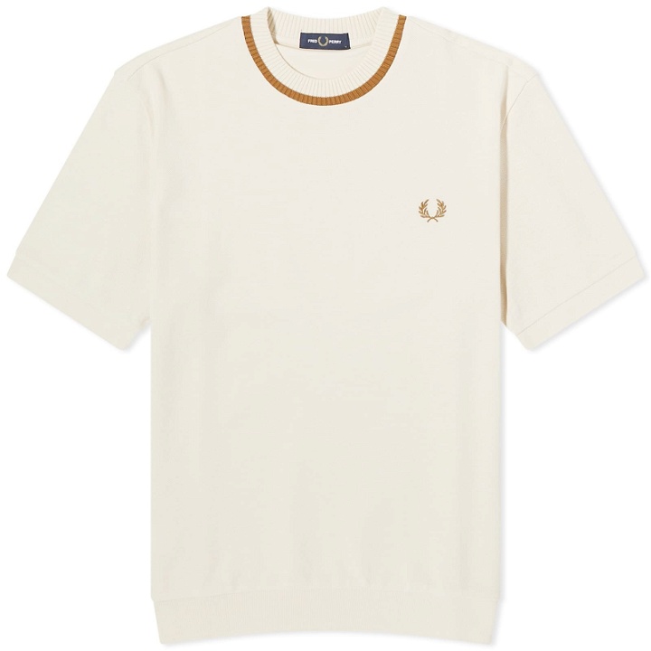 Photo: Fred Perry Men's Crew Neck Pique T-Shirt in Oatmeal