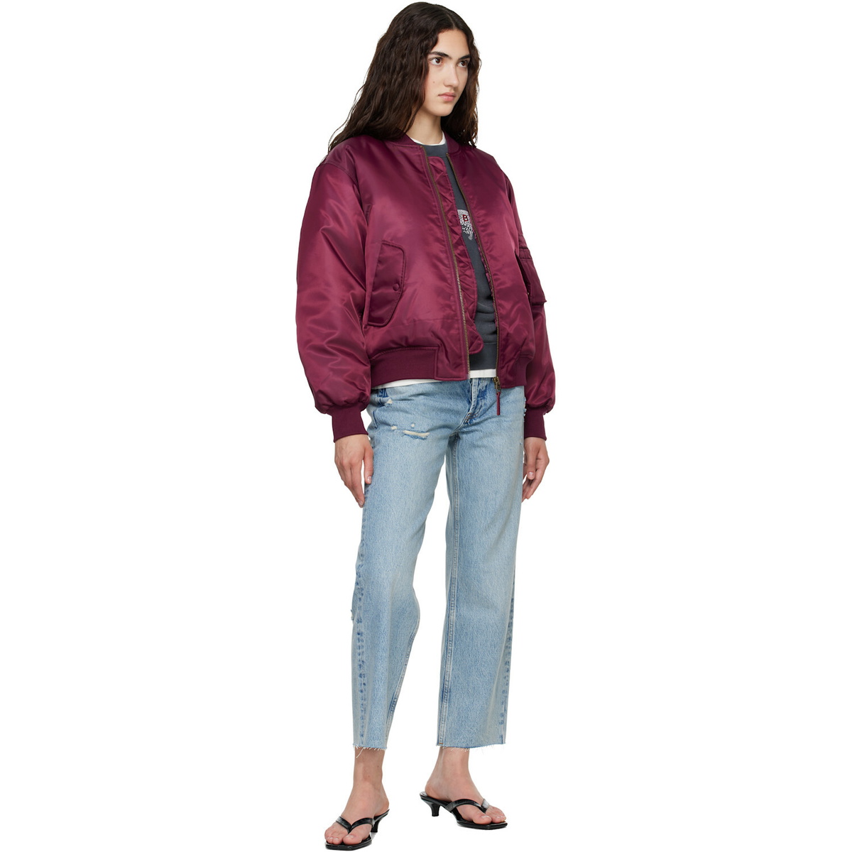 ANINE BING Burgundy Leon Bomber Jacket