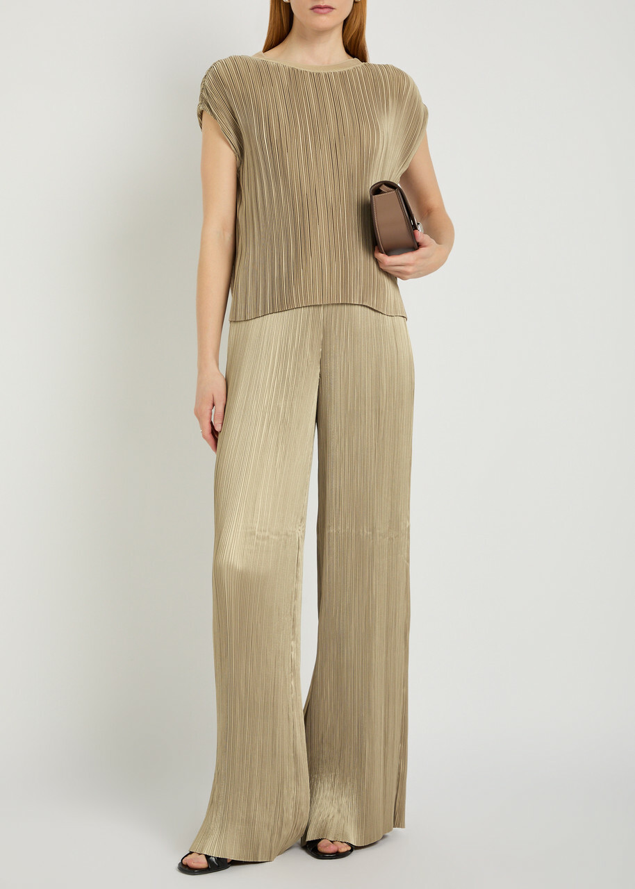 Joseph Amber Pleated Wide-leg Satin Trousers Beige