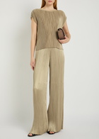 Joseph Amber Pleated Wide-leg Satin Trousers Beige
