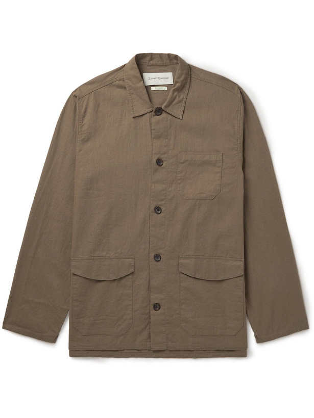 Photo: OLIVER SPENCER - Hockney Linen and Cotton-Blend Shirt Jacket - Green