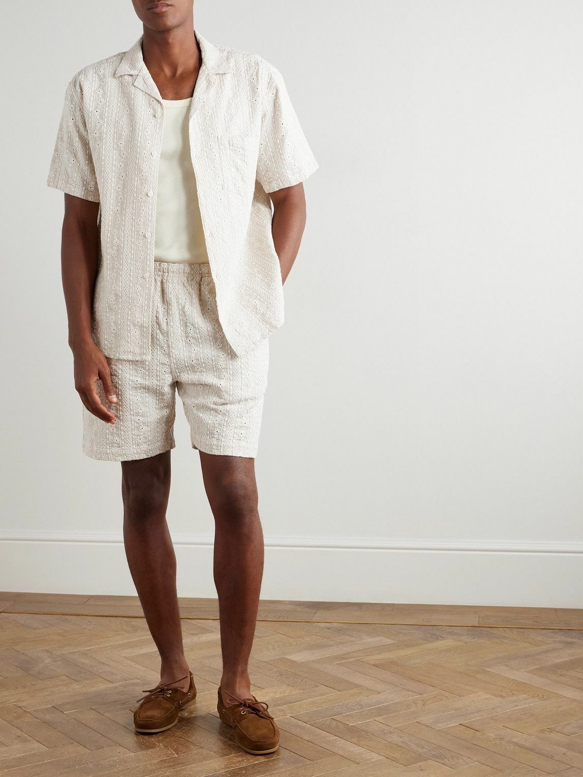 Richard James - Straight-Leg Embroidered Cotton and Linen-Blend Shorts - Neutrals