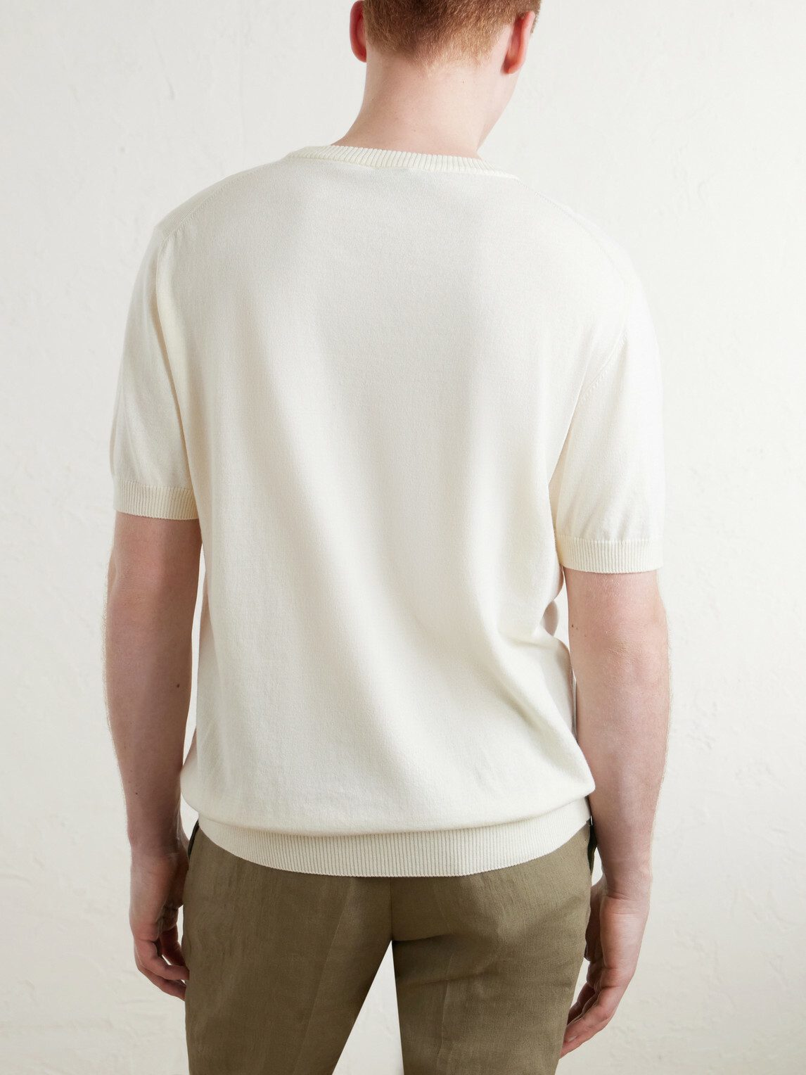 J MUESER - Knitted Cotton T-Shirt - Neutrals