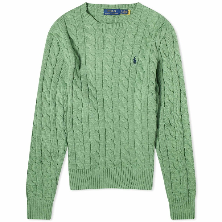 Photo: Polo Ralph Lauren Men's Cotton Cable Crew Knit in Field Green Heather