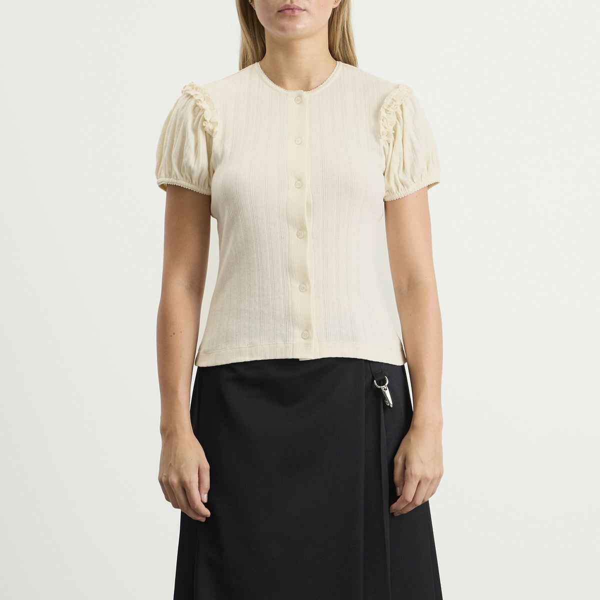 Simone Rocha Women's Pointelle Puff Sleeve Cardigan in Ecru/Pearl