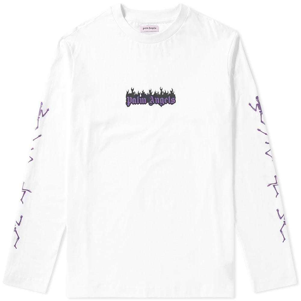 Palm Angels Long Sleeve Flaming Logo Tee White Palm Angels