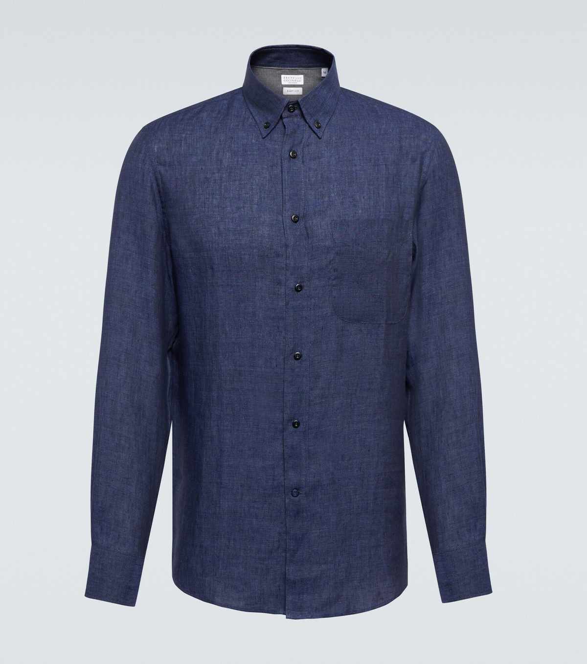 Brunello Cucinelli Blue Linen Dress Shirt