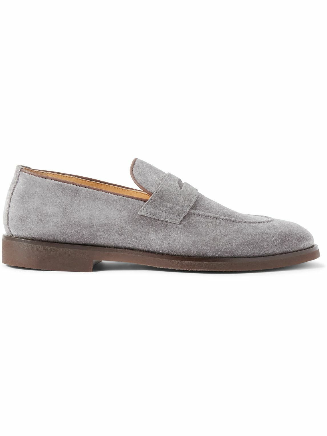 Brunello Cucinelli - Leather-Trimmed Suede Penny Loafers - Gray