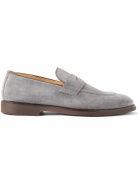 Brunello Cucinelli - Leather-Trimmed Suede Penny Loafers - Gray